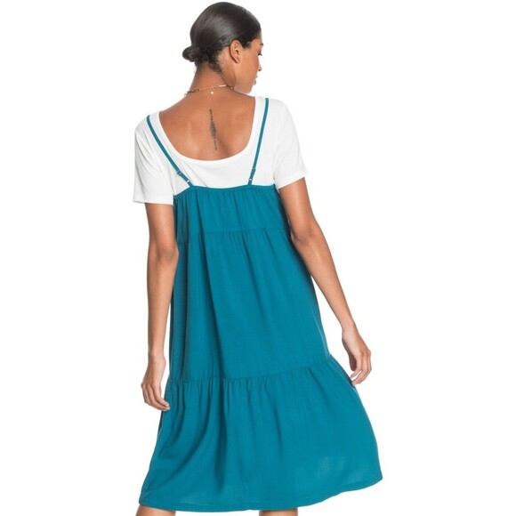 Roxy Dream Sz XS Spaghetti Strap Midi Dress Teal Sleeveless Tiered V-Neck NWT - Picture 3 of 16
